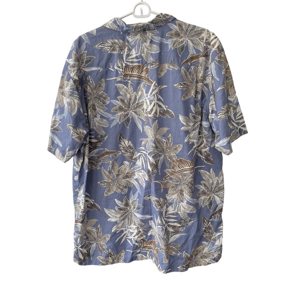 Columbia Shirt Men’s Xl Casual Button down Fish & Floral Tropical print blue/tan - Picture 2 of 5